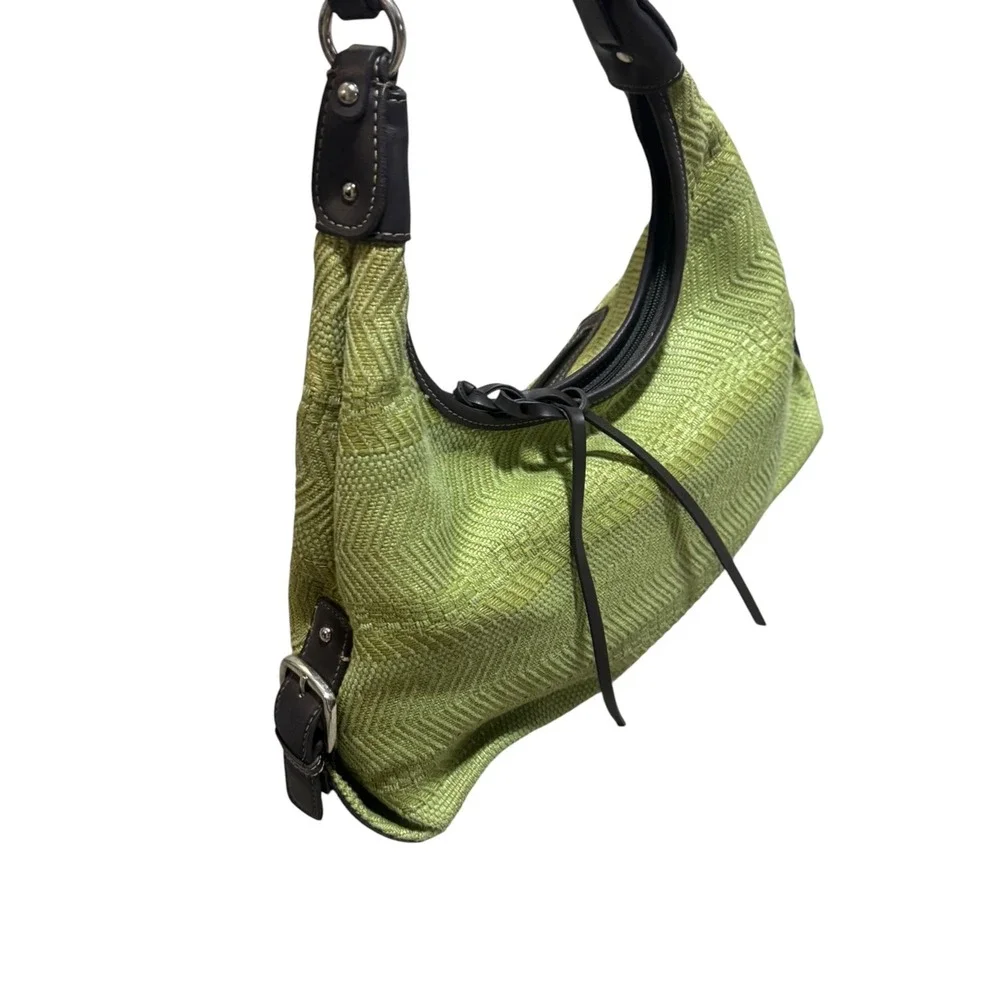 Worthington VTG 90s Green Woven Chevron Hobo Bag Shoulder Purse boho chic Y2K
